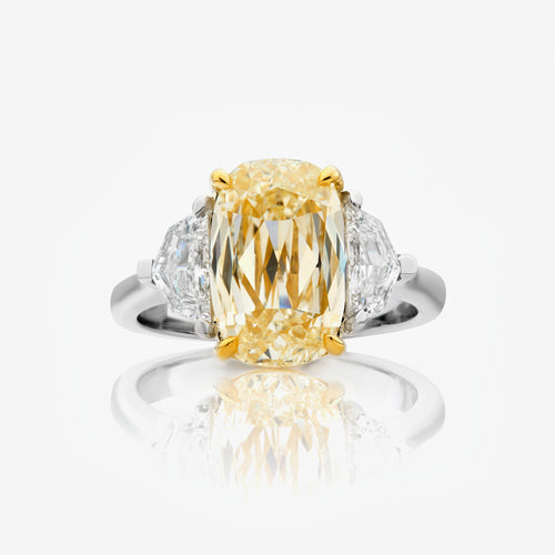 4.52 Light Yellow Unique Cushion Diamond Engagement Ring