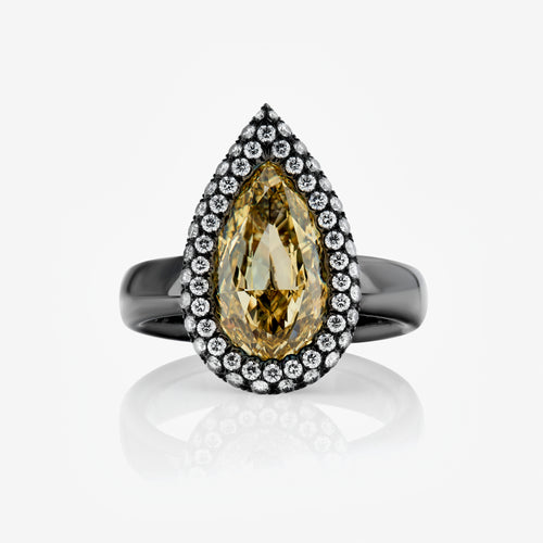 3 Carat Champagne Pear Diamond Cloud Halo Ring
