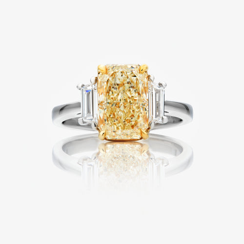 3.01ct Light Yellow Elongated Radiant Diamond Engagement Ring