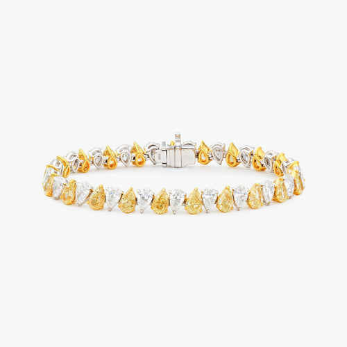Alternating Yellow and Colorless Pear Diamond Bracelet