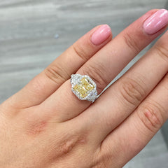 3ct light yellow diamond ring. Yellow diamond halo ring. Yellow diamond jewelry. Yellow diamond engagement