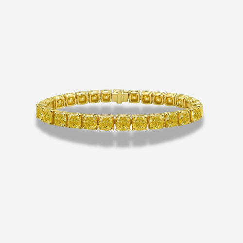 31 Carat GIA Certified Light Yellow Cushion Diamond Tennis Bracelet
