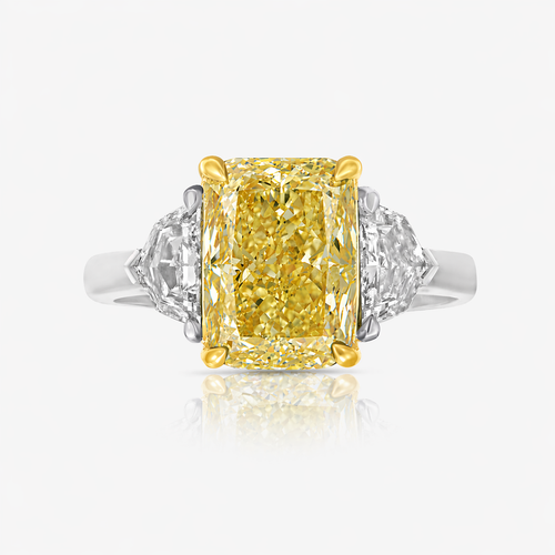 3.5 Fancy Yellow Radiant Diamond Three Stone Engagement Ring