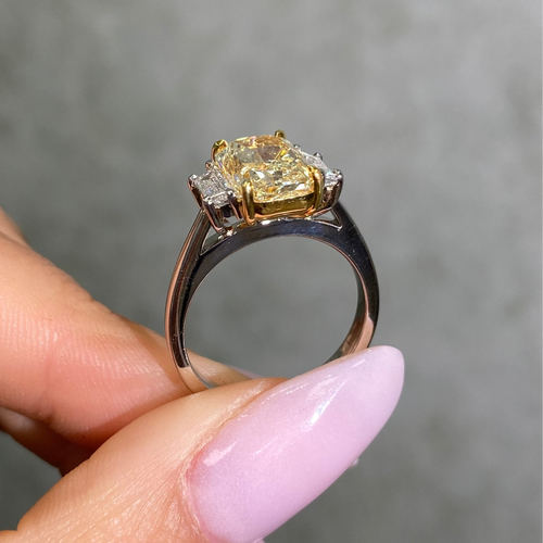3.01ct Light Yellow Elongated Radiant Diamond Engagement Ring