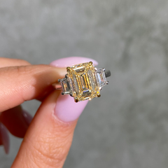 4.05ct Light Yellow Emerald Diamond Engagement Ring