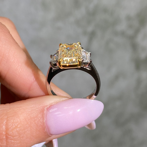 4.05ct Light Yellow Emerald Diamond Engagement Ring