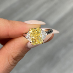 3 Carat Fancy Yellow Elongated Radiant Diamond Engagement Ring
