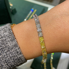 Color Block Yellow and White Cushion Diamond Tennis Bracelet