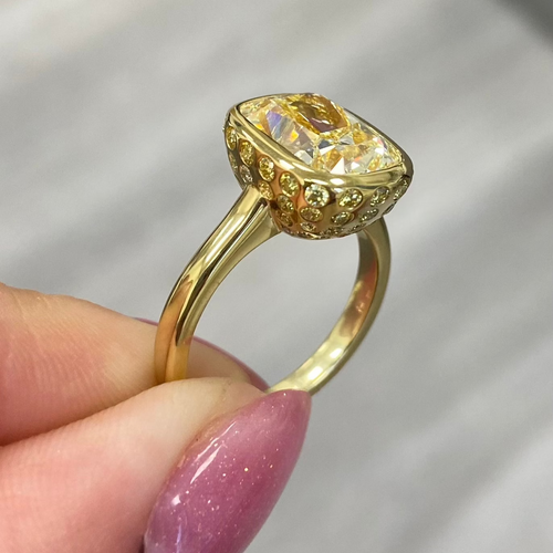 5 Carat Yellow Diamond Bezel Mosaic Statement Ring