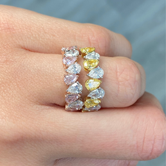 Alternating Pink and White Pear Diamond Half Eternity Band