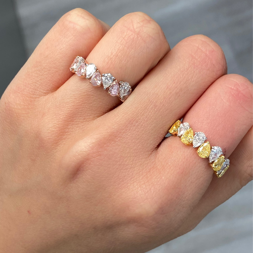 Alternating Pink and White Pear Diamond Half Eternity Band