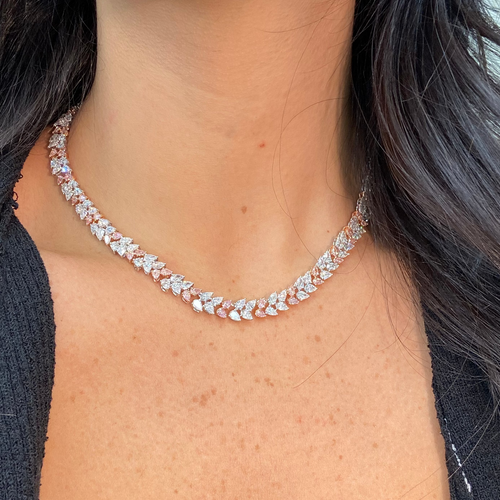 27 Carat Alternating Pink and Colorless Pear Diamond Necklace
