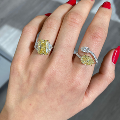 5 Carat Fancy Yellow Elongated Radiant Diamond Engagement Ring