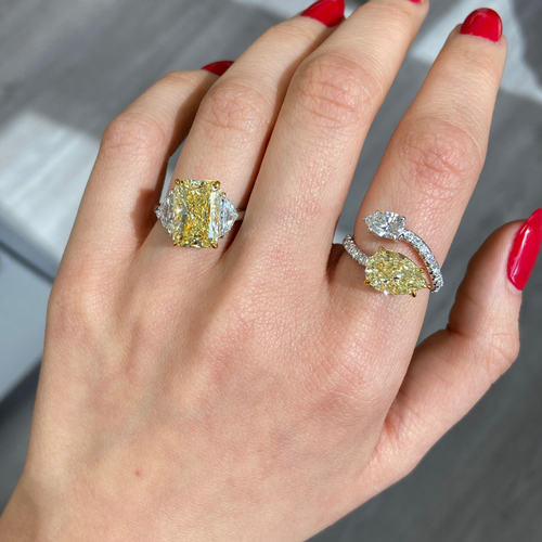 5 Carat Fancy Yellow Elongated Radiant Diamond Engagement Ring