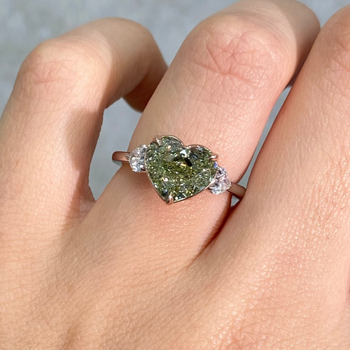 3 Carat Green Heart Diamond Engagement Ring