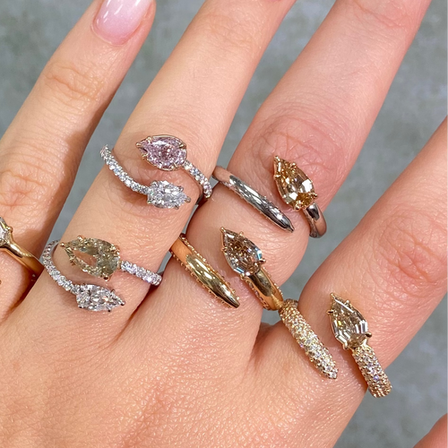 Champagne Diamond Side Pavé Spiral Ring in Platinum