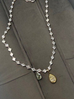 Lozenge Diamond Bezel Necklace with Detachable Green Diamond Charm