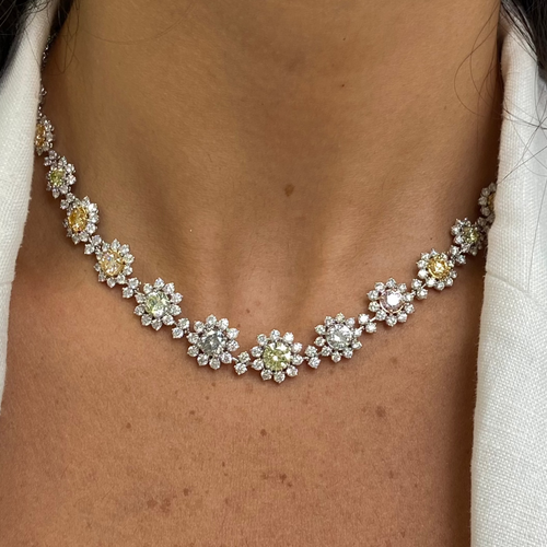 Fine multicolor natural diamond necklace.