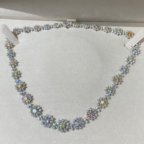 Fine multicolor natural diamond necklace.