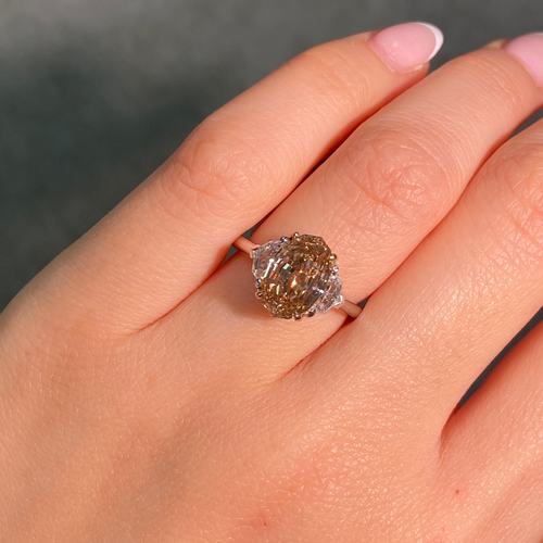 3 Carat Fancy Brown-Yellow Step Oval Diamond Engagement Ring