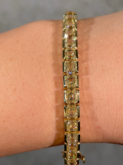 20 Carat Yellow Asscher Diamond Bezel Set Bracelet