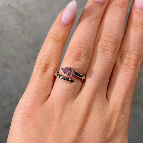 Pink Pear Diamond Platinum Spiral Ring
