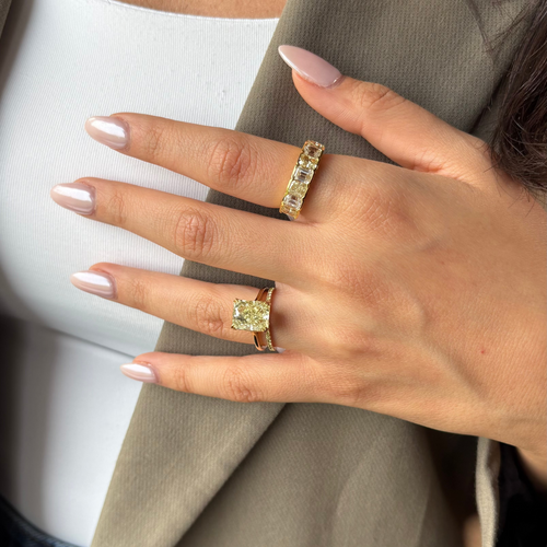 5.74 Carat Fancy Yellow Elongated Radiant Diamond Solitaire Engagement Ring