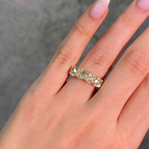 5 Carat Yellow Diamond Antique Cushion Diamond Half Eternity Band