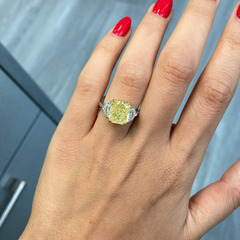 5.02ct Fancy Yellow Elongated Radiant Diamond Engagement Ring