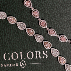 Alternating Pink and White Pear Diamond Halo Bracelet