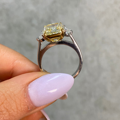 5.13 Carat Fancy Yellow Elongated Radiant Diamond Engagement Ring