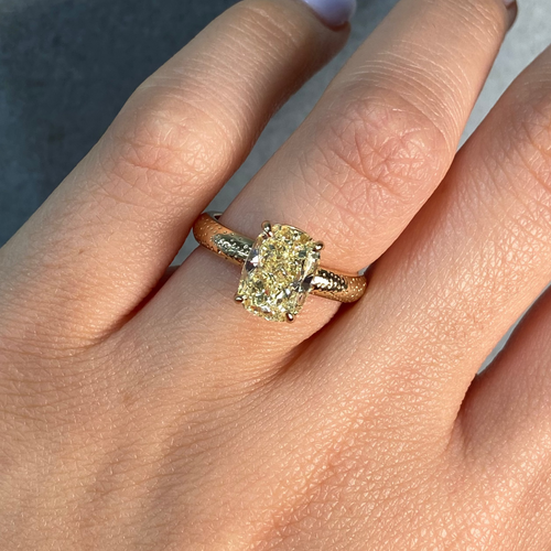 3ct Fancy Yellow Elongated Cushion Diamond Galaxy Engagement Ring