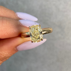 3ct Fancy Yellow Elongated Cushion Diamond Galaxy Engagement Ring
