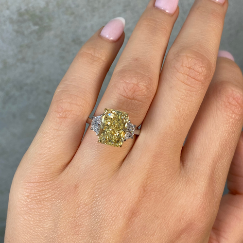 4.04ct Fancy Yellow Elongated Radiant Diamond Engagement Ring