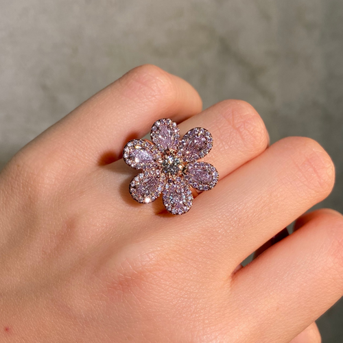 pink diamond flower ring