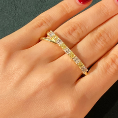 Yellow and White Diamond Two-Finger Ring