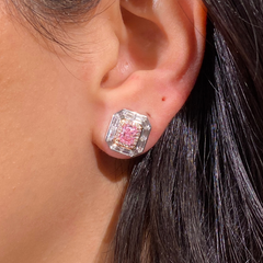 Pink Elongated Radiant Diamond Studs