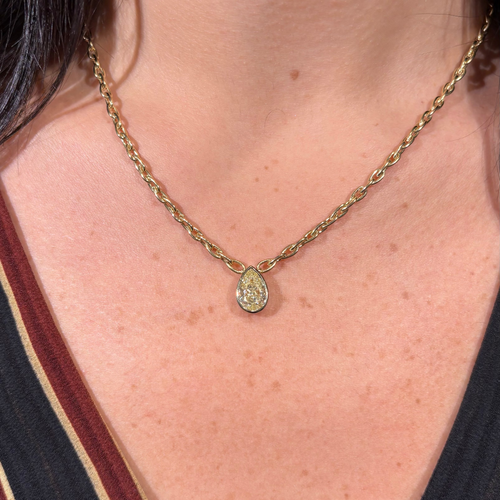 3 Carat Light Yellow Pear Diamond Bezel Pendant