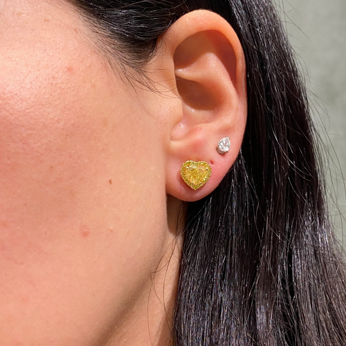 Fancy Intense Yellow Heart Diamond Studs