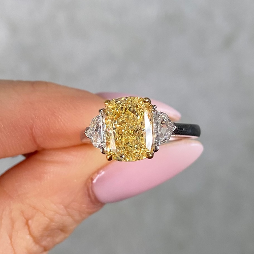 3 Carat Fancy Yellow Elongated Cushion Diamond Engagement Ring