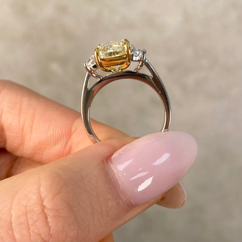 4 Carat Elongated Cushion Fancy Light Yellow Diamond Engagement Ring