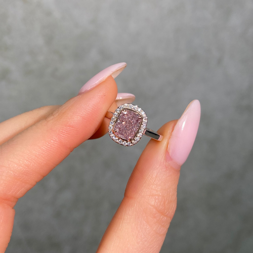 2 Carat Pink Cushion Diamond Halo Engagement Ring