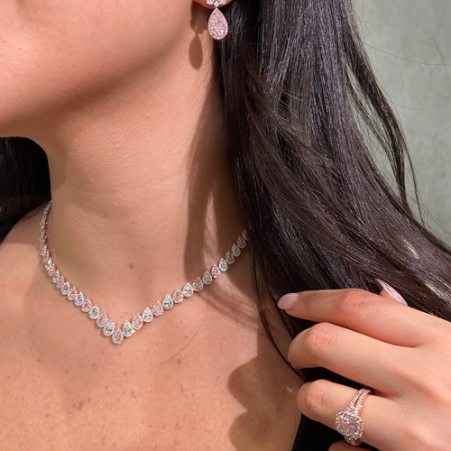 17 Carat Alternating Pink and Colorless Diamond Riviera Necklace