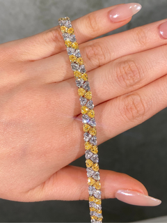 16 Carat Yellow and Colorless Heart Diamond Tennis Bracelet