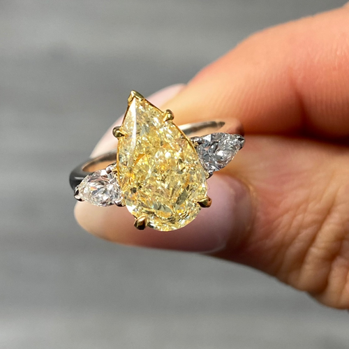 4ct Fancy Light Yellow Pear Diamond Engagement Ring