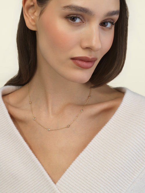 Champagne Diamond Station Necklace