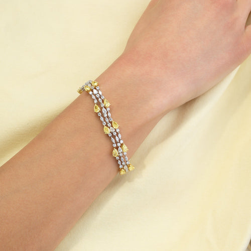 Unique 13ct Yellow and White Diamond Pear Shape Bracelet