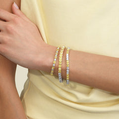 Fancy Yellow Elongated Radiant and White Round Diamond Tennis Bracelet - GIA Certified