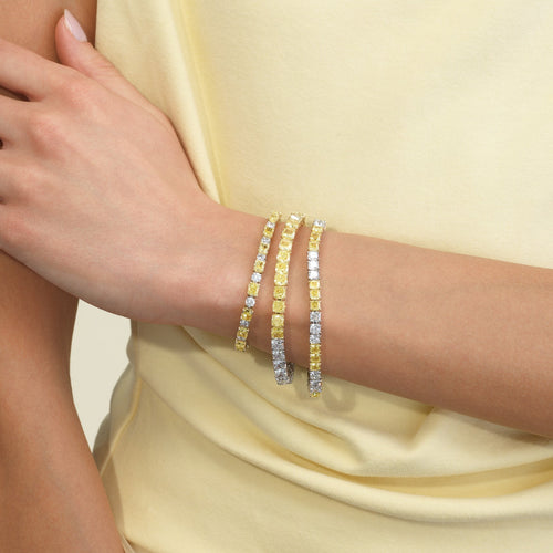 Fancy Yellow Elongated Radiant and White Round Diamond Tennis Bracelet - GIA Certified