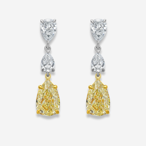 Yellow Diamond Pear Drop Earrings
